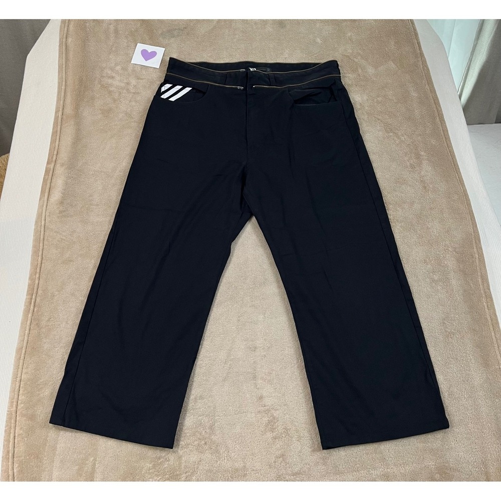 Adidas Y-3 Yohji Yamamoto Wide-Leg Trousers Men's M Black Zippered Waistband EUC